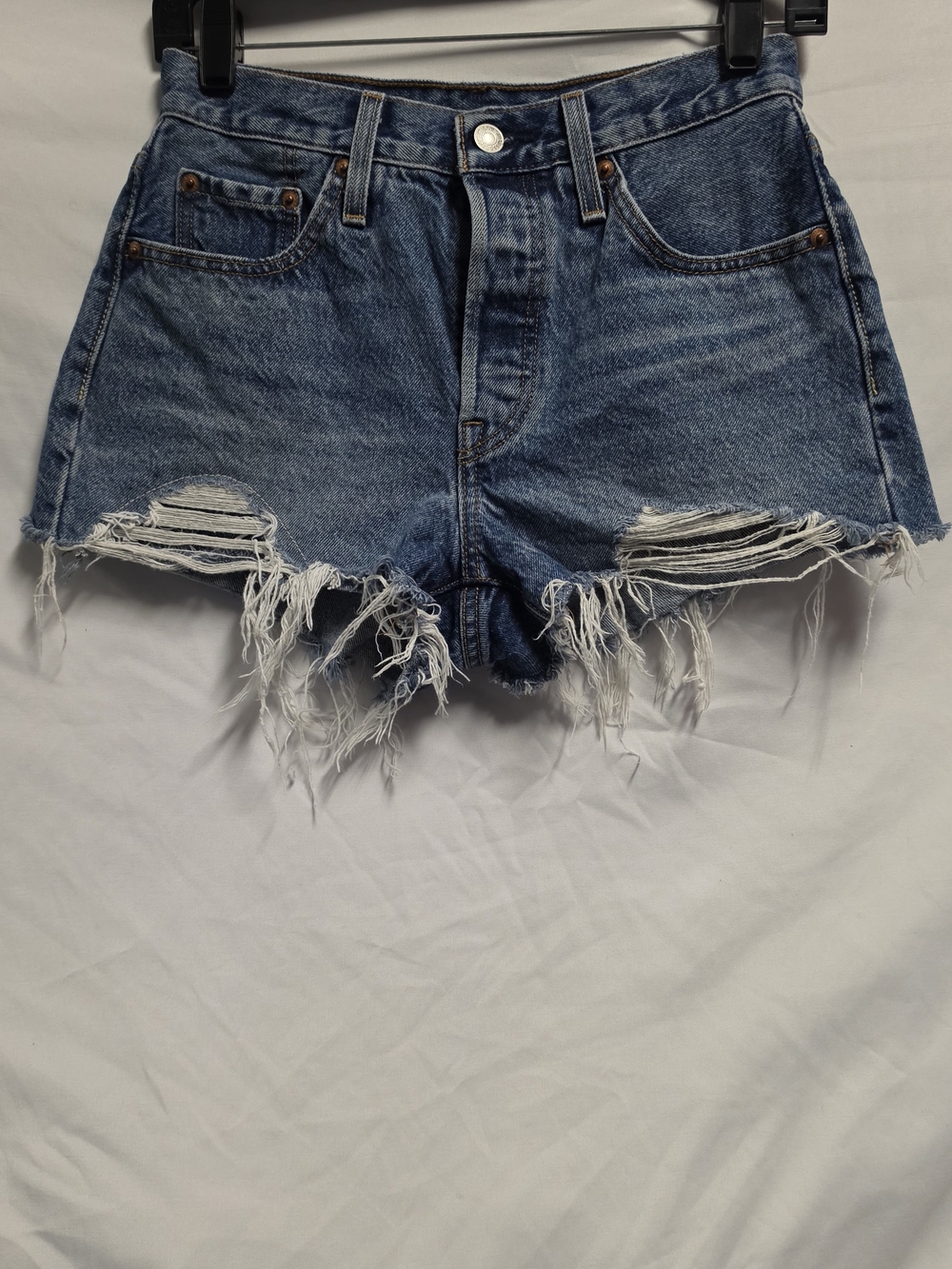 Levi's Distressed Frayed Hem Blue Denim Shorts